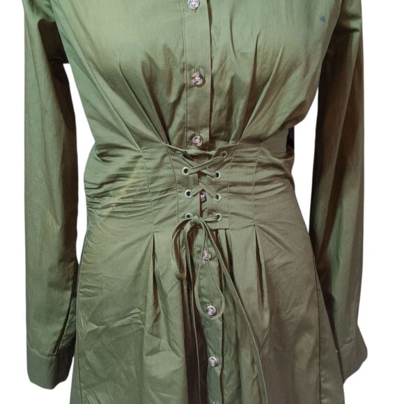NWT GB Dillard's Olive Green Button-Up Shirt Corset Dress Sz XS Cotton - Picture 4 of 8